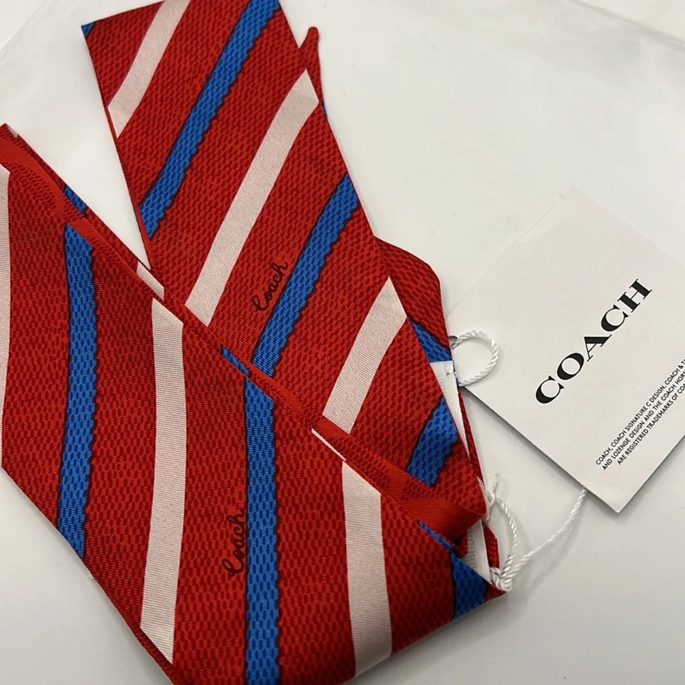 Coach NTW Red Stripe 100% Silk Scarf